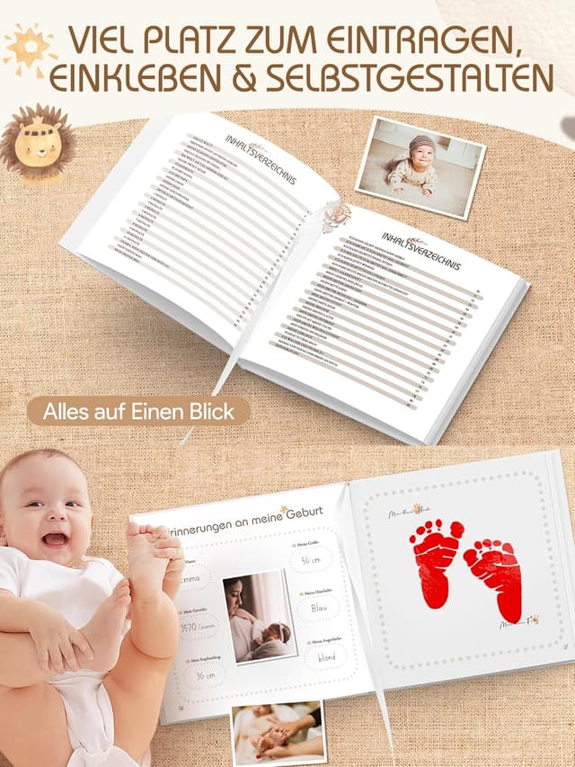 Detalle de Babybuch „Mein erstes Jahr“ – Babyalbum Erinnerungsbuch für das 1. Lebensjahr im Boho-Stil (21,5 x 21,5 cm)