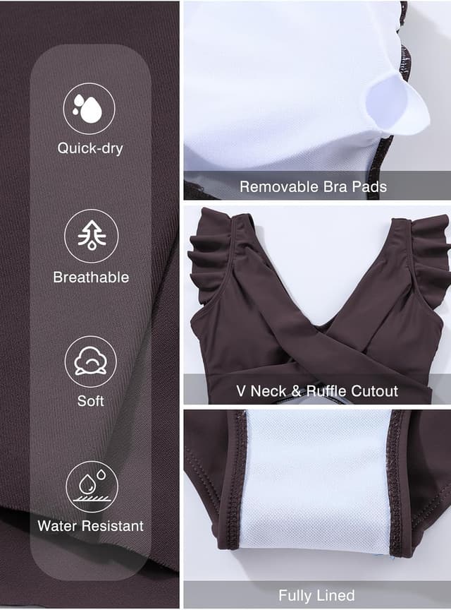 Detalle de Aleumdr Women’s One Piece Swimsuit Ruffle Cutout Swimdress with Tummy Control