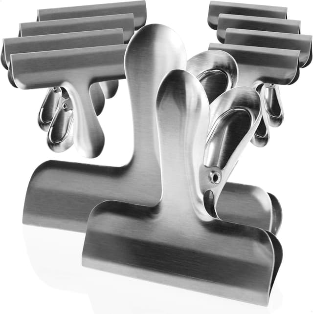 Detalle de com-four 10-teiliges Set Verschlussklammern aus Edelstahl für Lebensmittelbeutel & Tüten (10 Stück, silberfarben)