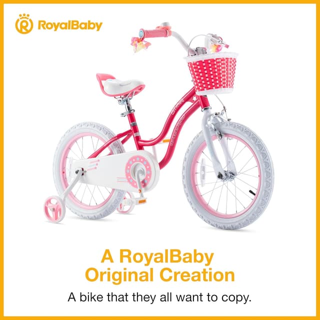 Detalle de RoyalBaby Stargirl Girls Bike (14-Inch) with Training Wheels, Coral Red