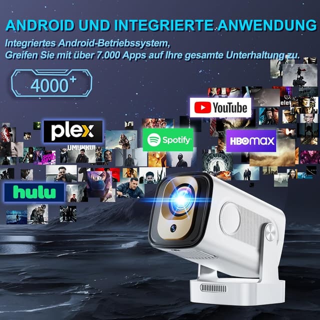 Thumbnail 6 de Mini Beamer 4K 1080P (2026) mit Auto-Fokus, Trapezkorrektur, WiFi 6 & Bluetooth 5.4 – tragbarer Projektor in Weiß