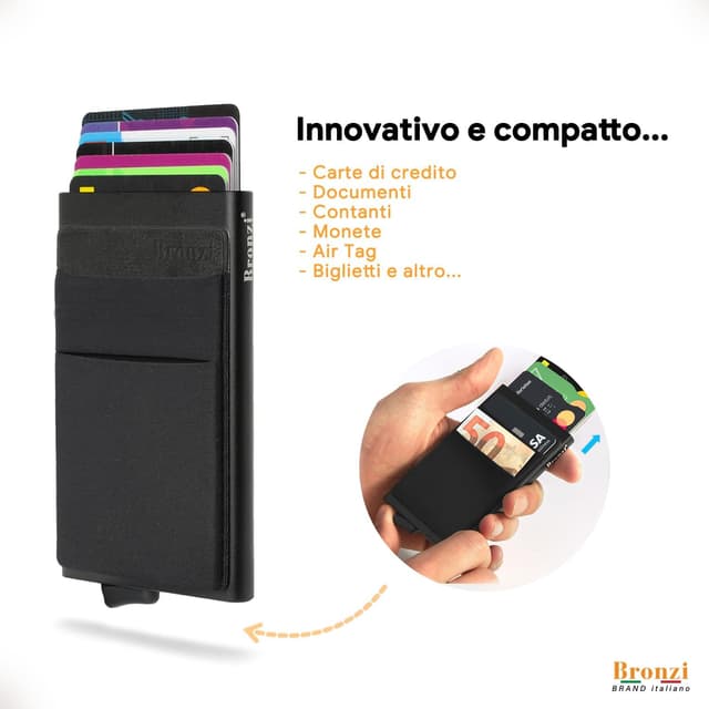 Detalle 2 de Bronzi Portafoglio Slim Piccolo con protezione RFID e portamonete (nero) – portacarte uomo/donna