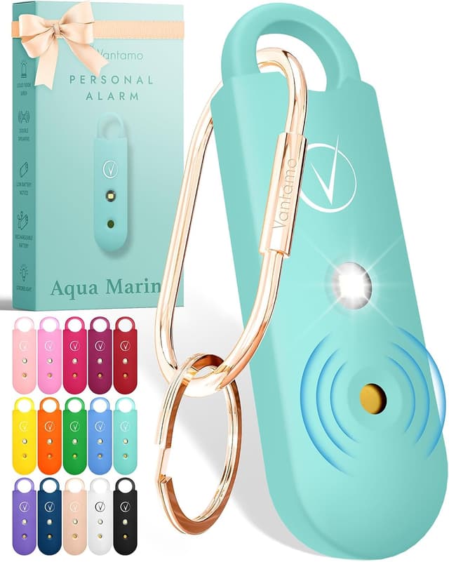 Detalle de Vantamo personal alarm keychain for women with strobe LED and low-battery notice (extra loud 130dB)