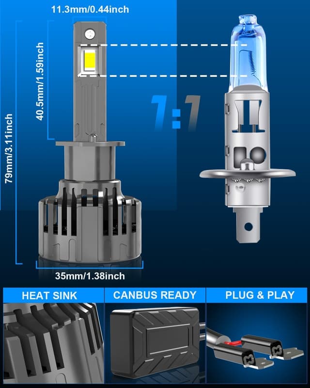 Detalle de KOHYIER H1 LED Headlight Bulb (H1) 6500K Plug & Play, 2-pack