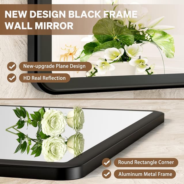 Detalle 2 de pertetey 36x36 Inch Black Metal Frame Bathroom Mirror (Tempered Glass, Wall Mounted)