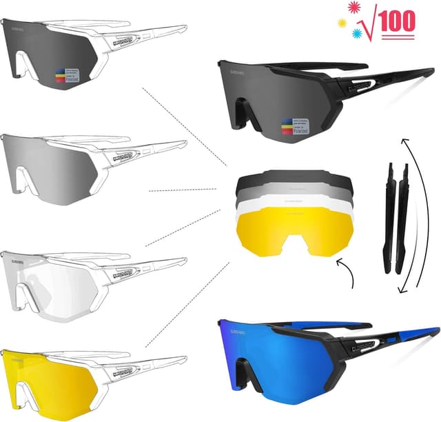 Detalle de Queshark occhiali da ciclismo polarizzati anti-UV con lenti intercambiabili (UV400)