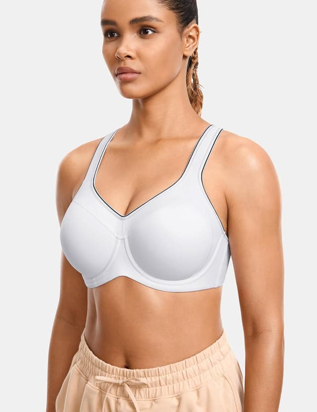 Detalle de SYROKAN Damen Sport-BH mit Bügel, Push-up und breiten Trägern für starken Halt bei High-Impact-Training