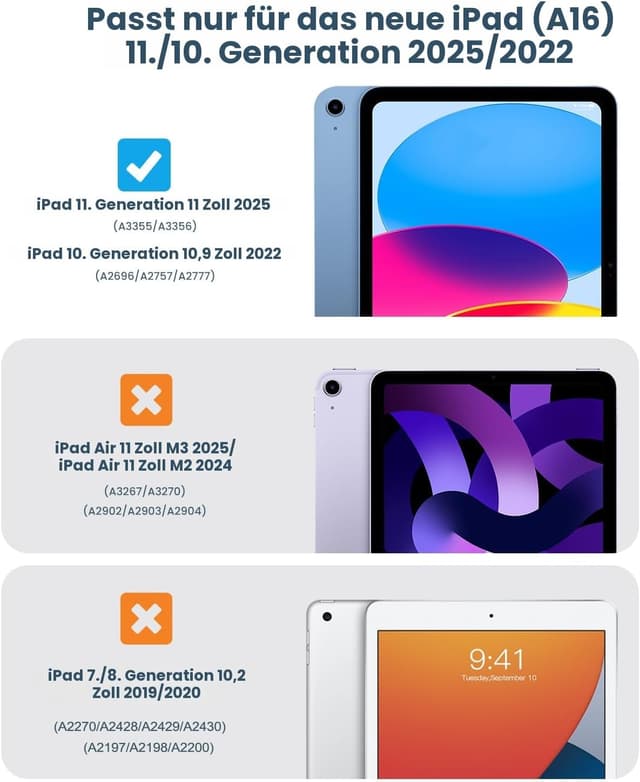 Detalle 2 de TiMOVO Schutzhülle für iPad 11 (A16) / iPad 10 (10,9 Zoll) – 90° drehbar Smart Case mit Standfunktion & Stift-Schlaufe