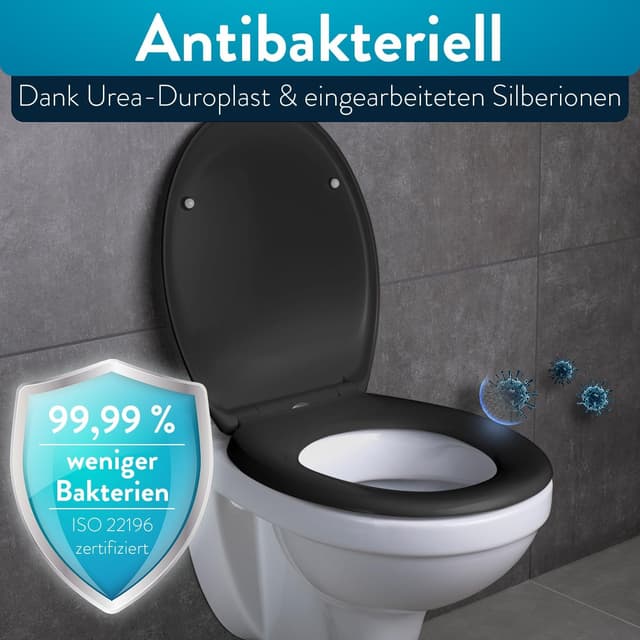 Detalle de BENKSTEIN coperchio WC antibatterico oval, duroplast con Quick Release e softclose, sedile WC in acciaio inox rimovibile