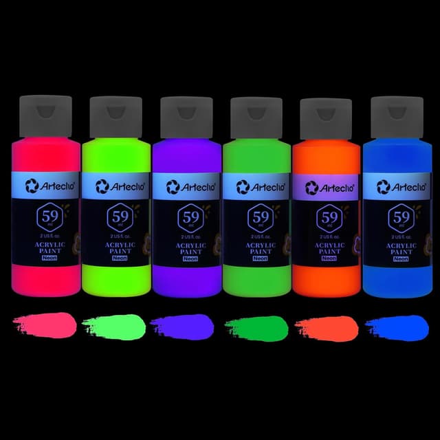Detalle de Artecho Acrylic Paint Set – 6 Neon Colours (2 oz each) for art, crafts and more
