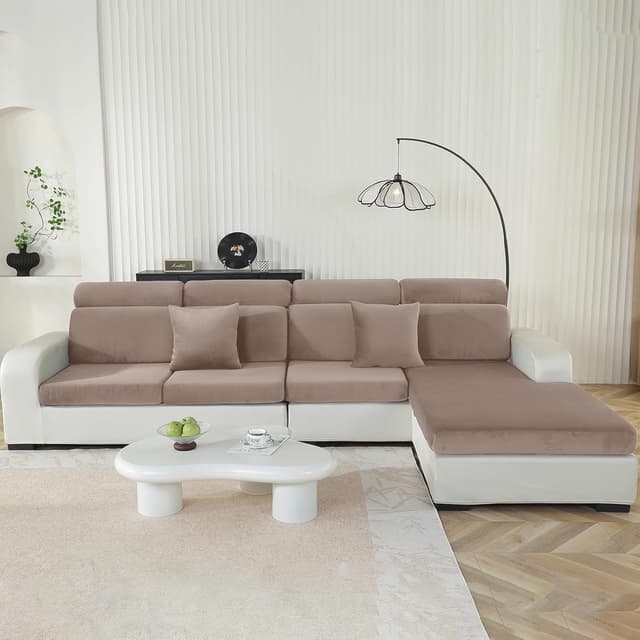 Thumbnail 6 de Housse de coussin de canapé extensible en velours CYCMACO (1 place x 3) – kaki, antidérapante