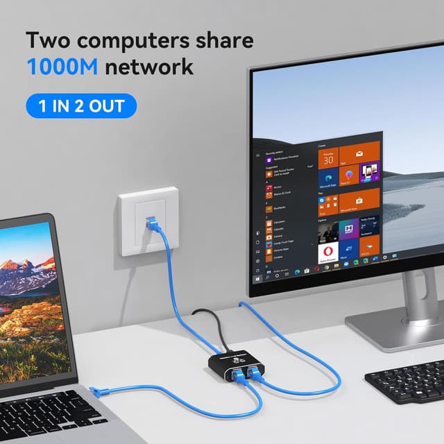 Detalle de VEDINDUST LAN Splitter 1 auf 2 (2-Port) Gigabit Ethernet Switch mit Type-C-Netzkabel