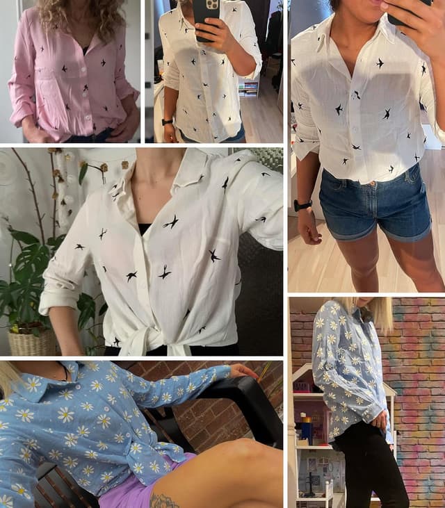 Detalle 2 de Livonmone women’s casual long-sleeve V-neck button-down tunic blouse