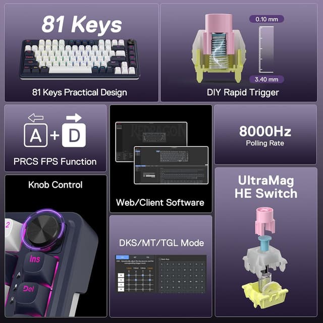 Detalle 2 de Redragon K673 HE Rapid Trigger 8K wired mechanical gaming keyboard (81 keys) with UltraMag magnetic switches