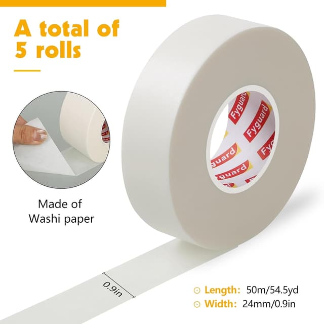 Detalle 2 de Fyguard 5 Rolls Painters Tape (White) 24mm x 50m – residue-free masking tape for multi-surface painting