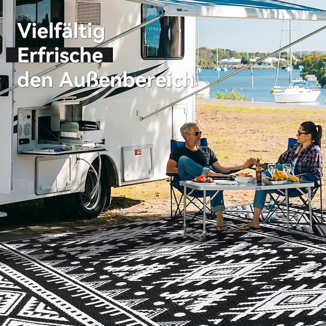 Thumbnail 6 de Homaxy Outdoor Teppich wetterfest, faltbar & waschbar (150 x 240 cm) – schwarz/weiß, beidseitig wendbar