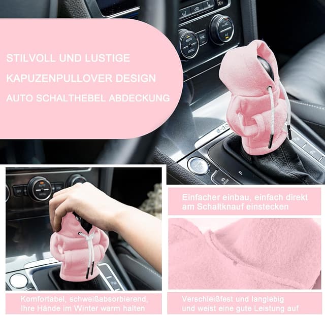 Detalle de CORATED Schaltknauf Abdeckung mit Hoodie-Design für Gangschaltung – Rot & Rosa