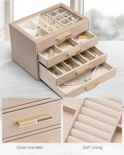 Thumbnail 6 de Vlando joyero grande con 4 niveles y tapa de cristal (café con leche)