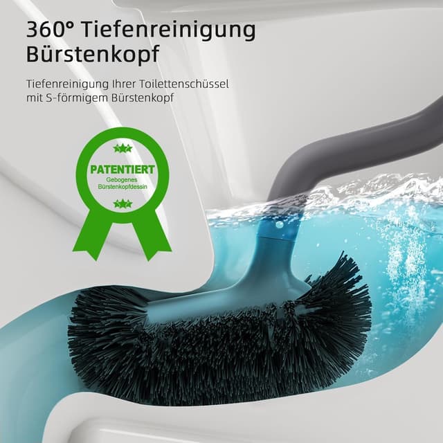 Detalle de Ensemble brosse de toilette avec support mural – Brosse WC grise pour salle de bain et WC d’invités