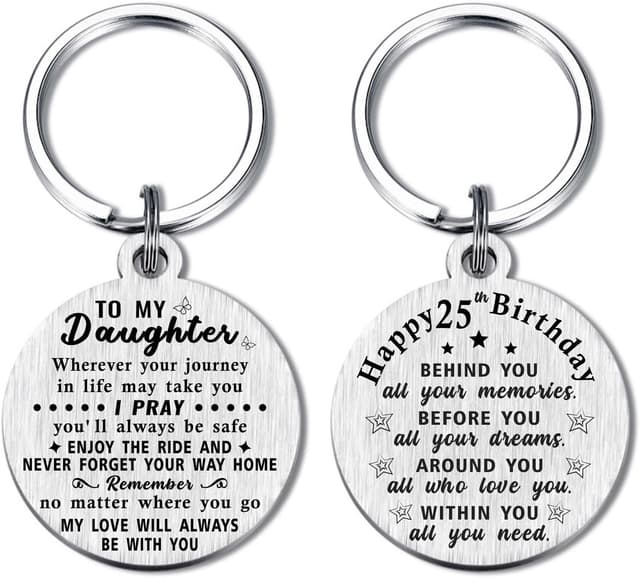 Detalle 2 de ABBNT 25th Birthday Keychain (Born in 2001) Stainless Steel Laser Engraved Keepsake for Her or Him