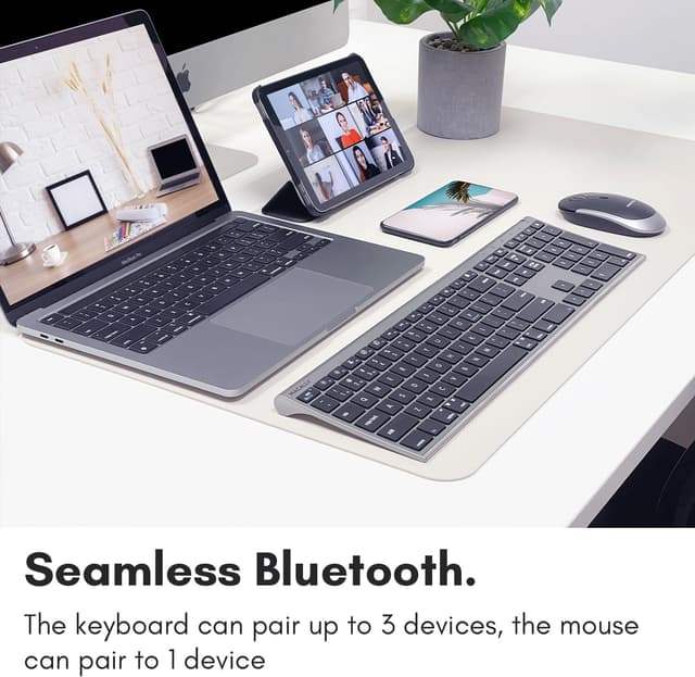 Detalle de Macally Premium Bluetooth Keyboard and Mouse Combo for Mac (110-Key Multi-Device, Rechargeable) — Space Gray