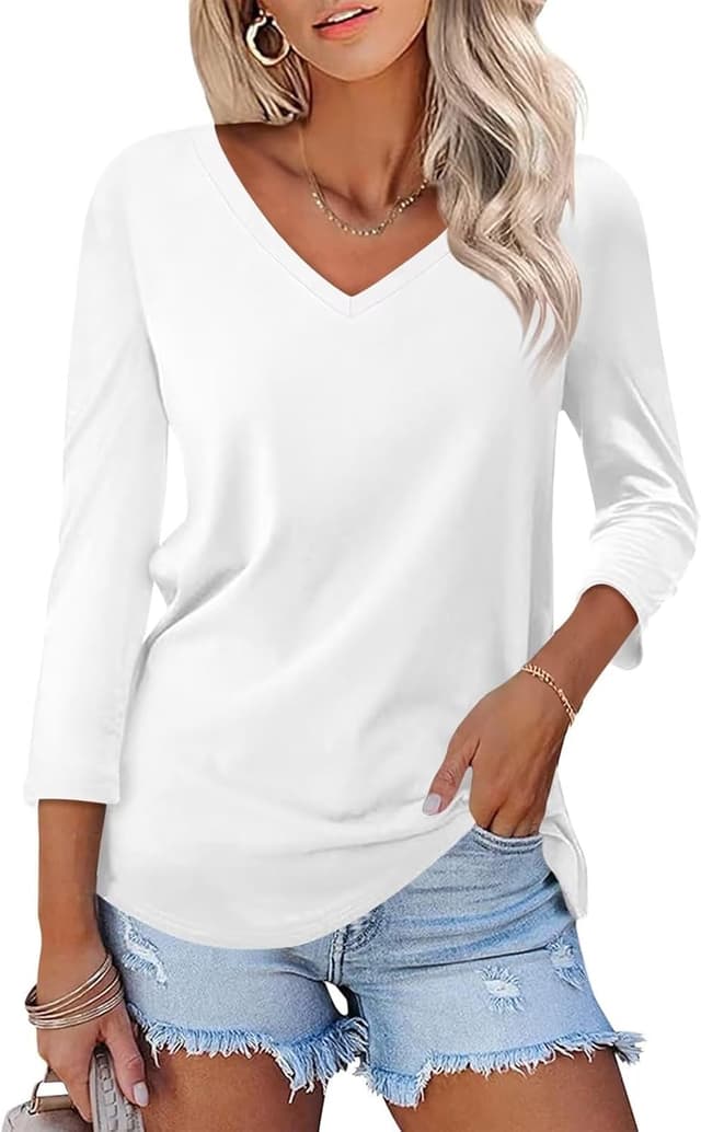 Detalle de AirMood Womens Casual 3/4 Length Sleeve V-Neck Shirt Tops