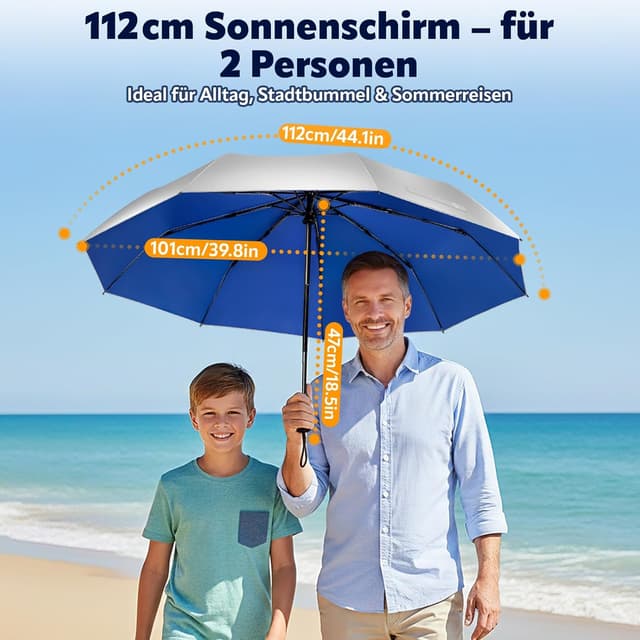 Detalle de ZOMAKE Sonnenschirm UPF 50+ Regenschirm mit Automatik und Silberbeschichtung (UPF 50+ UV, taschenfaltet, kompakt)