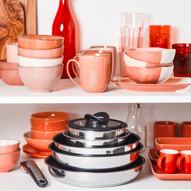 Detalle de TEFAL Ingenio Lot de 3 pièces (casseroles 16/20 cm + poignée amovible), empilable, acier inoxydable – Preference L9739302