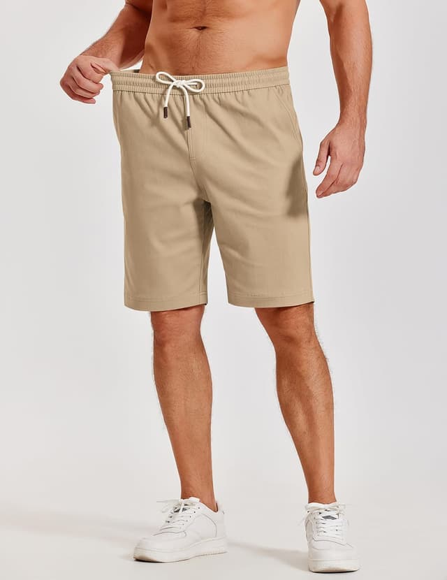 Detalle de COOFANDY Men’s Casual Cotton Shorts with Elastic Waist & Drawstring