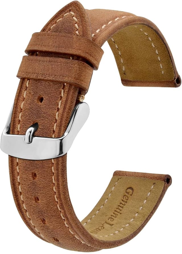 Detalle de BISONSTRAP Uhrenarmband aus Vintage Crazy-horse Leder – Ersatzband mit 14 bis 24 mm Bandbreite