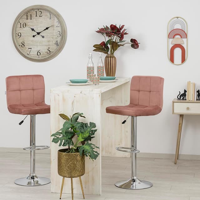 Thumbnail 1 de Baroni Home sgabello da bar con schienale, regolabile e girevole a 360° in velluto rosa