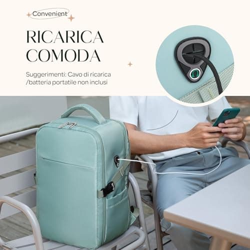 Thumbnail 6 de ZHXX mochila viaje cabina Ryanair 40x30x20 con compartimento portátil 14” y bolsillo húmedo (verde ahumado)