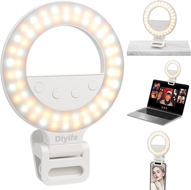 Detalle de Diyife Selfie Ring Light (360° rotation, rechargeable 1000mAh) with 60 LEDs and 10 brightness levels
