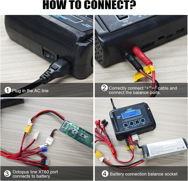 Detalle de HTRC C150 LiPo Ladegerät (150W, 10A) mit Balancer für LiPo/LiHV, NiMH/NiCd & PB, LCD, 20 Speicherplätze