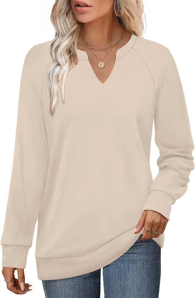 Detalle de Aokosor women’s V-neck long sleeve sweatshirt jumper in a relaxed fit