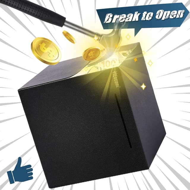 Detalle de hicocool Adult Piggy Bank (Must Break to Open) Stainless Steel Money Bank, 7.9 in, Black