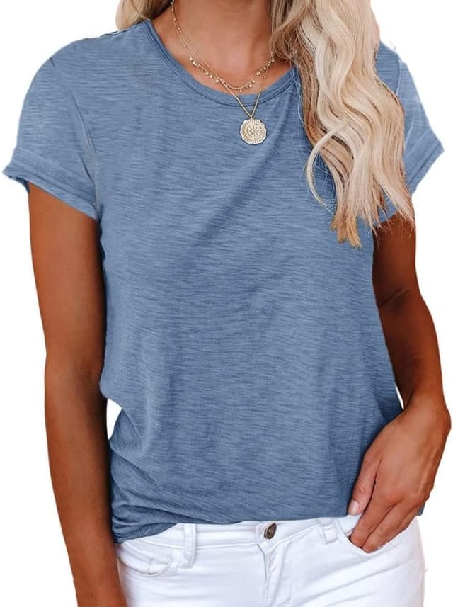 Detalle de Cicy Bell Damen T-Shirt mit Rundhalsausschnitt – kurzarm, lässig und bequem aus Baumwoll-Mix