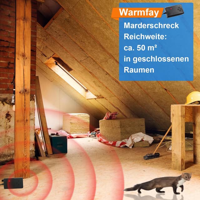 Detalle de Warmfay Marderschreck mit Ultraschall-Stecker – bis ca. 50 m², Vario-Frequenz und Anti-Gewöhnungseffekt