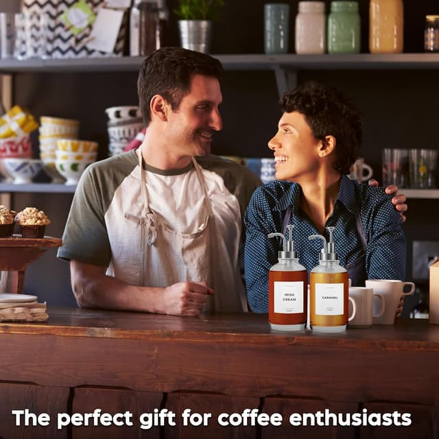 Thumbnail 6 de Spaceneat Coffee Syrup Dispenser with Pump (Glass) – 500 ml bottle set with labels, brush & funnel