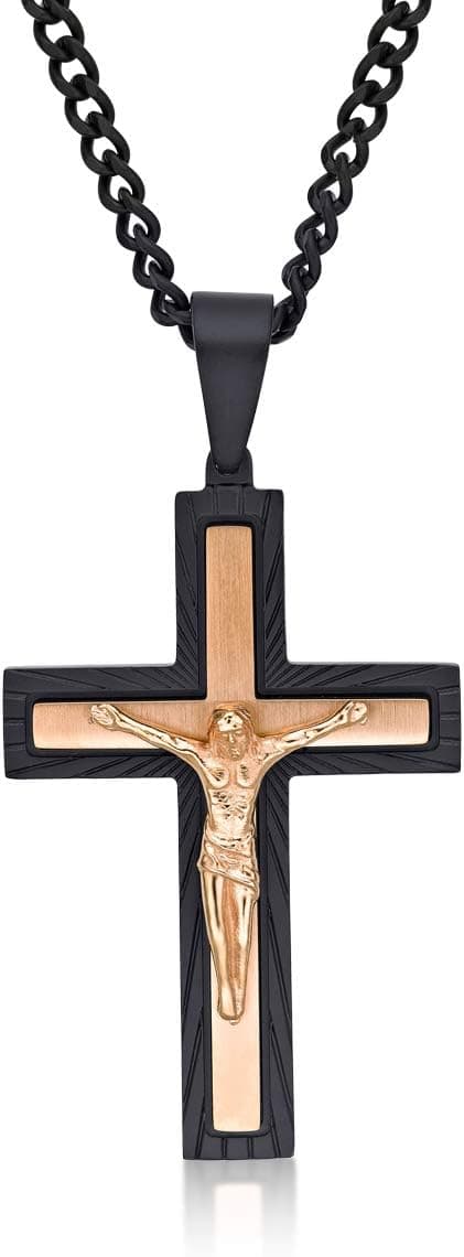 Detalle de Collana da uomo Diamond Treats con ciondolo a croce in acciaio inossidabile e catena regolabile 50–60 cm