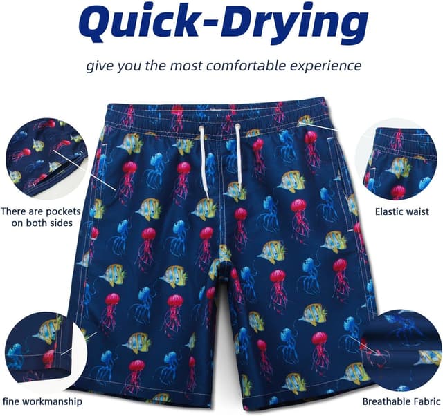 Detalle de MEILONGER Badehose für Jungen – Badeshorts mit Netzfutter, Taschen und Tunnelzug