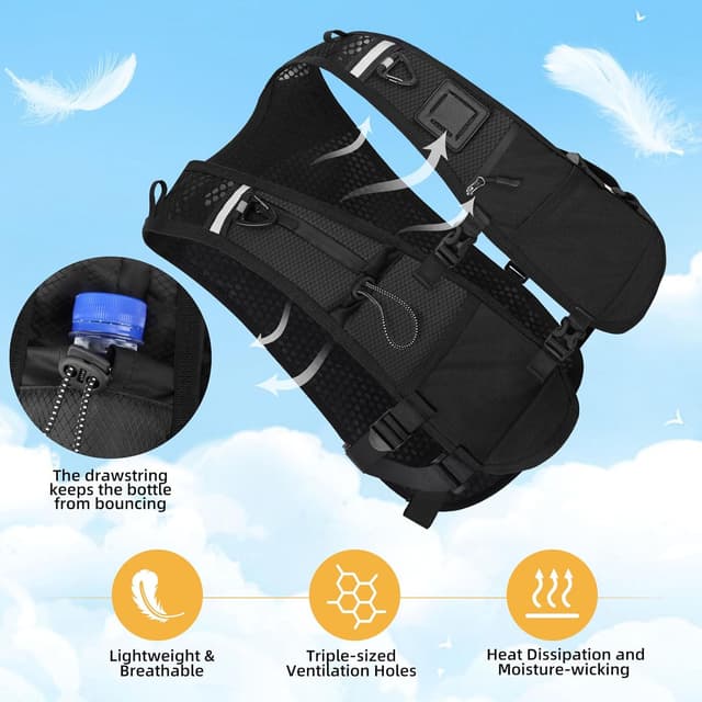 Thumbnail 6 de PELLOR Running Vest with 8 Pockets – Lightweight Reflective Hydration Backpack for Trail, Marathon, Cycling & Hiking