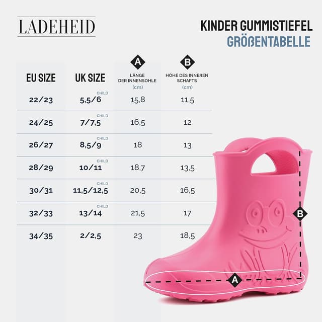 Detalle de Ladeheid Eva Kinder-Gummistiefel LA-CA-01 – wasserdichte Regenstiefel aus EVA für Jungen und Mädchen