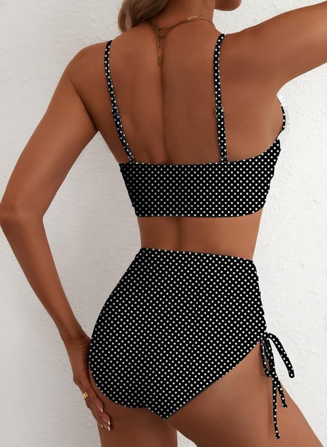 Detalle de Herseas Women’s Splice Ruffle Trim Tie-Side High-Waisted Bikini Set