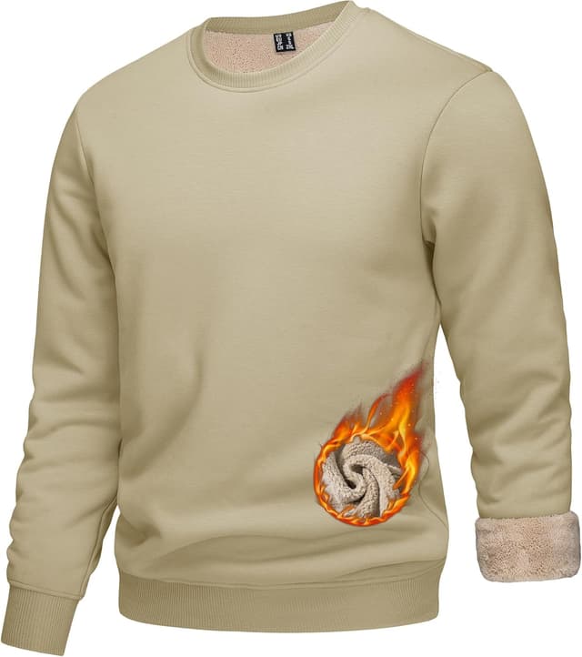 Detalle de KEFITEVD Men’s Fleece-Lined Pullover Jumper Sweatshirt (Crew Neck)