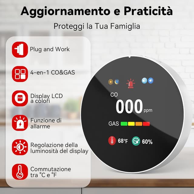 Detalle 2 de CHZHVAN Rilevatore gas CO 4-in-1 plug-in