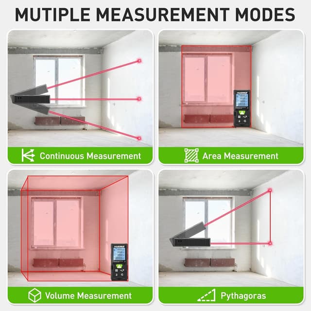 Thumbnail 1 de Laser Entfernungsmesser, Huepar 50M/100M/120M Laser Messgerät Entfernungsmesser mit Laser, hintergrundbeleuchtetem LCD, Messung von Entfernung, Fläche und Volumen und pythagoreischem Modus(ft/m/in)
Laser Entfernungsmesser, Huepar 50M/100M/120M…