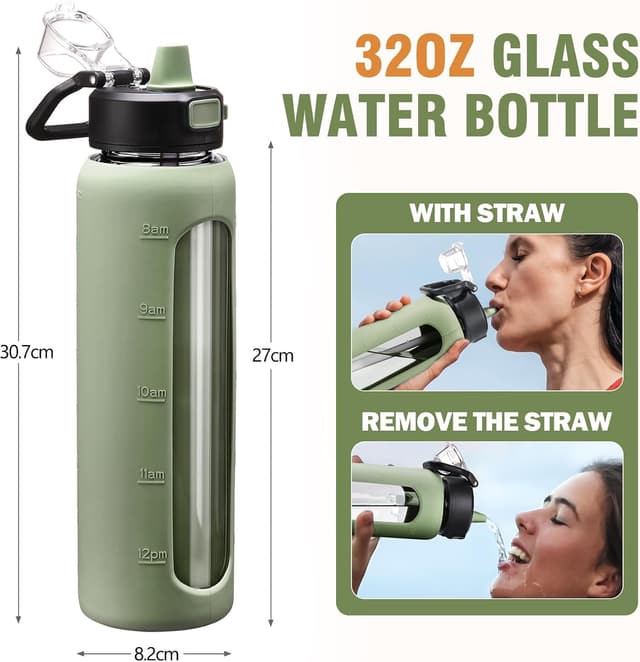 Detalle 2 de BLUEGO 900ml glass water bottle with straw