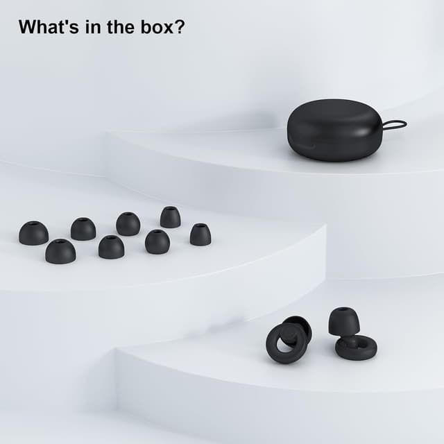 Detalle de JAYINE reusable silicone ear plugs (30 dB SNR) for sleep, travel, focus and concerts – XS/S/M/L tips in black