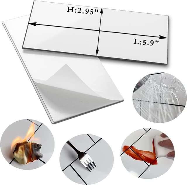 Detalle de AULIGET 100-Piece Polished White Thick PVC Peel-and-Stick Subway Backsplash Tiles (3" x 6")